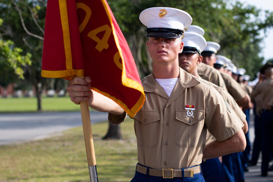 Private First Class Justin Sparks completed Marine Corps recruit training as a platoon honor graduate of Platoon 3048, Company I, 3rd Recruit Training Battalion, Recruit Training Regiment, aboard Marine Corps Recruit Depot Parris Island, South Carolina, July 19, 2019. Sparks was recruited by SSgt. Jared R. Busse from Recruiting Substation Charleston. (U.S. Marine Corps photo by Cpl. Erin R. Ramsay)