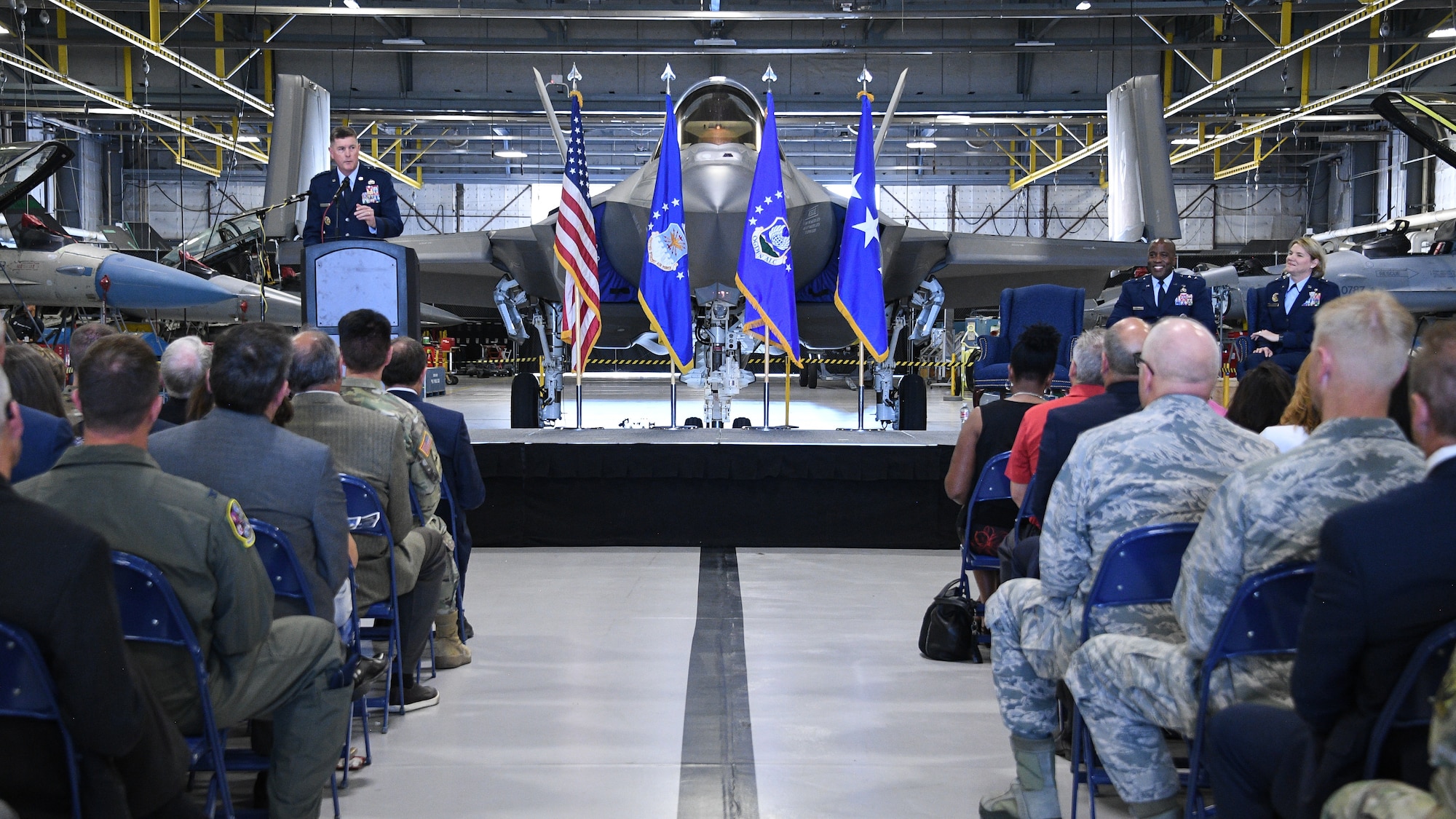 Lt. Gen. Donald Kirkland, Air Force Sustainment Center commander, speaks during an Ogden Air Logisitics Complex change of command ceremony July 19, 2019, at Hill Air Force Base, Utah.