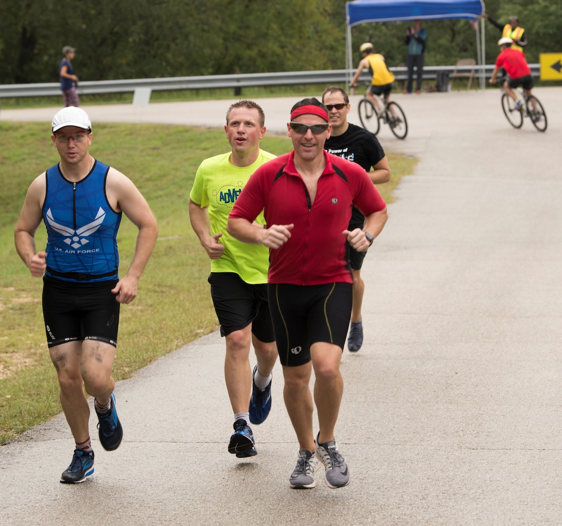 Members of Joint Base San Antonio compete in the Rambler 120 Oct. 13, 2018, at JBSA Recreation Area at Canyon Lake, Texas. Despite the forecasts of rain and wind, this year, there were about 150 participants