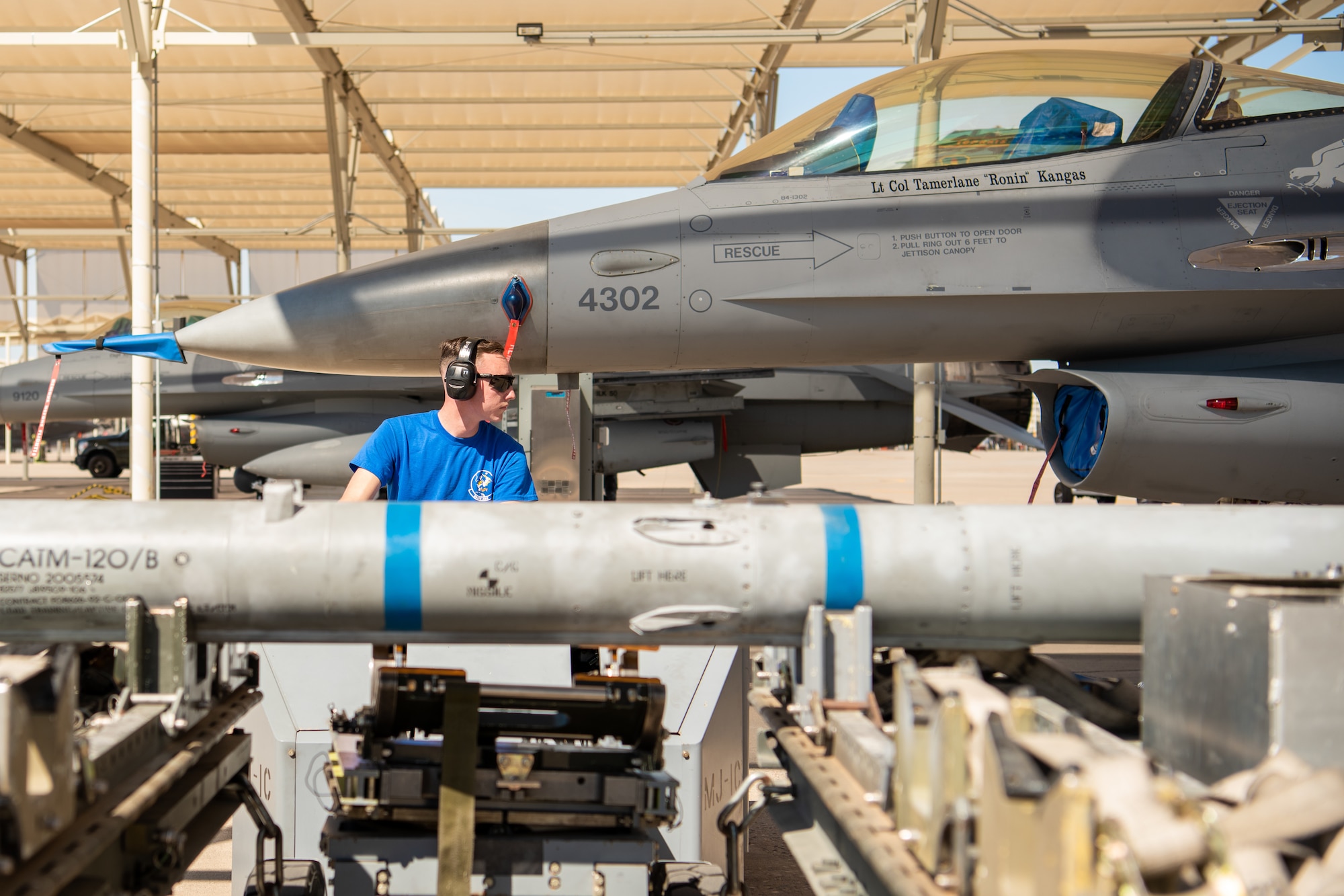 Airman 1st Class Ryan Elmer, 309th Aircraft Maintenance Unit load crew member, drives a jammer during the 2nd Quarter Load Crew Competition, July 18, 2019 at Luke Air Force Base, Ariz.