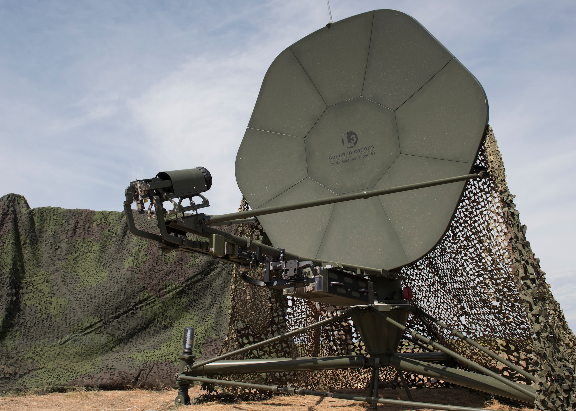 A Ground Multiband Terminal (GMT) during the 726th Air Control Squadron Hardrock Exercise 19-2 July 16, 2019, at Mountain Home Air Force Base, Idaho. The 726th ACS plays a vital role in the communication capabilities between personnel. (U.S. Air Force photo by Senior Airman Tyrell Hall)