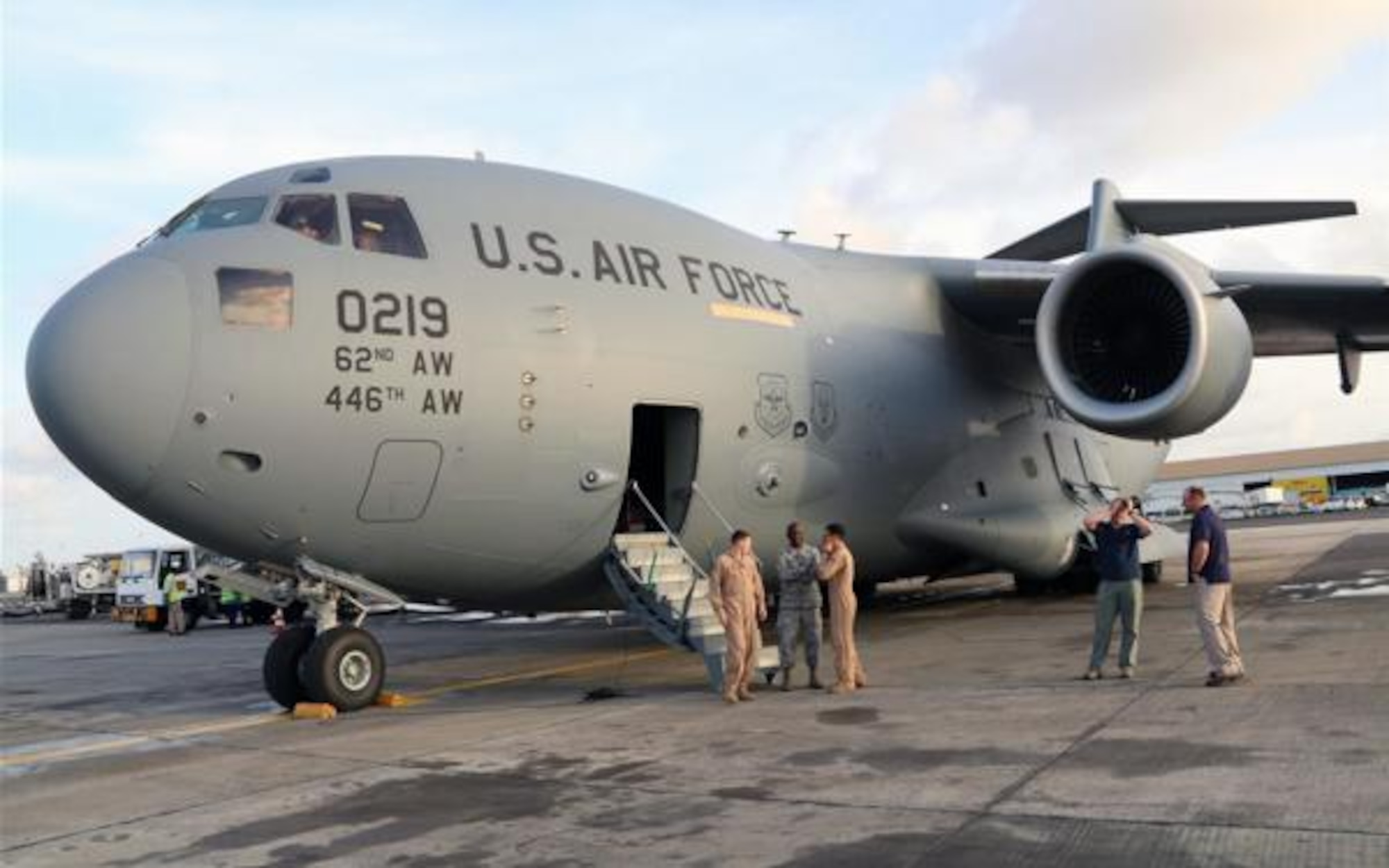 Airmen disembark in Liberia, October 8, 2014. The Airmen assisted during an ebola outbreak in the country.