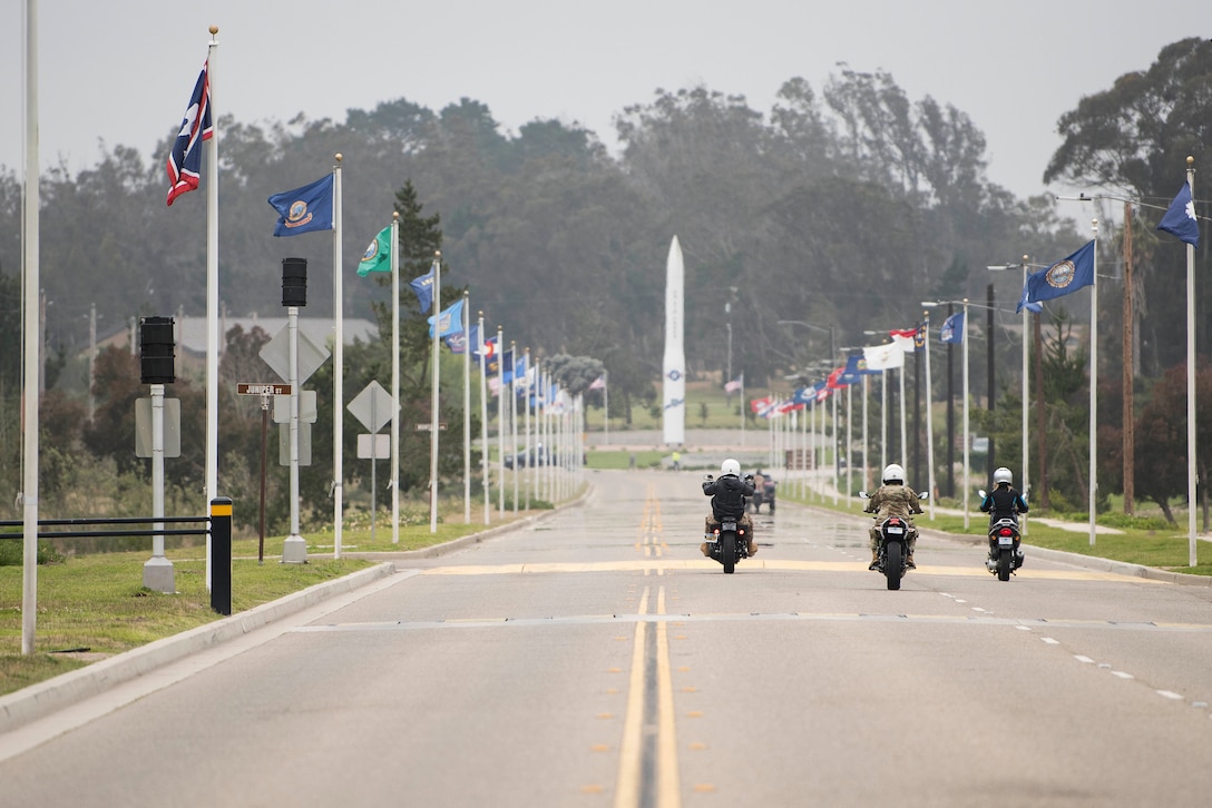 30th Space Wing Airmen ride motorcycles May 29, 2019, at Vandenberg Air Force Base, Calif. Through partnerships with local training agencies, Vandenberg’s motorcycle safety program maintains military readiness by ensuring Airmen are experienced with the necessary lifesaving skills for riding on the open road. (U.S. Air Force photo by Airman 1st Class Hanah Abercrombie)