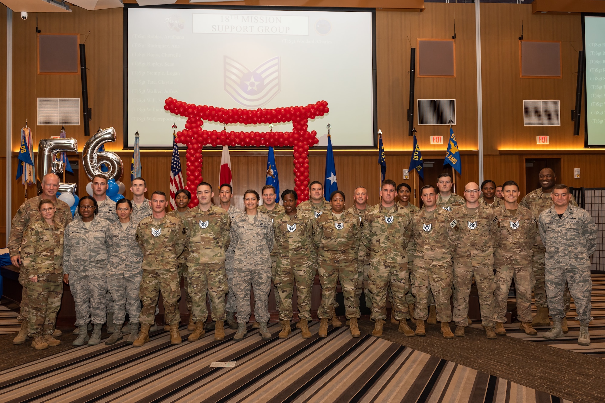 More than 250 staff sergeants from around the 18th Wing celebrate their promotion to technical sergeant on Kadena Air Base, July 19, 2019. The promotees are charged with being their organizations’ technical experts, and must continuously strive to further their development as technicians, supervisors and leaders through on- and off-duty professional development opportunities. They are responsible for their subordinates’ development and the effective accomplishment of all assigned tasks. They must ensure proper and effective use of all resources under their control to ensure the mission is effectively and efficiently accomplished. (U.S. Air Force photo by Airman 1st Class Matthew Seefeldt)