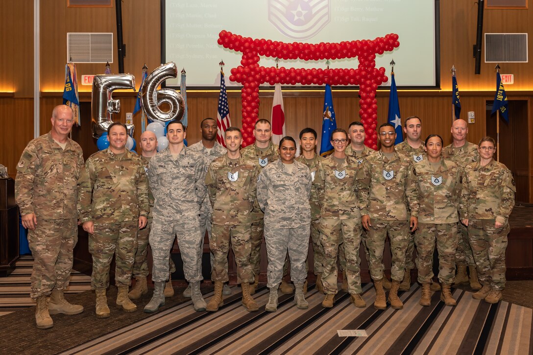 More than 250 staff sergeants from around the 18th Wing celebrate their promotion to technical sergeant on Kadena Air Base, July 19, 2019. The promotees are charged with being their organizations’ technical experts, and must continuously strive to further their development as technicians, supervisors and leaders through on- and off-duty professional development opportunities. They are responsible for their subordinates’ development and the effective accomplishment of all assigned tasks. They must ensure proper and effective use of all resources under their control to ensure the mission is effectively and efficiently accomplished. (U.S. Air Force photo by Airman 1st Class Matthew Seefeldt)