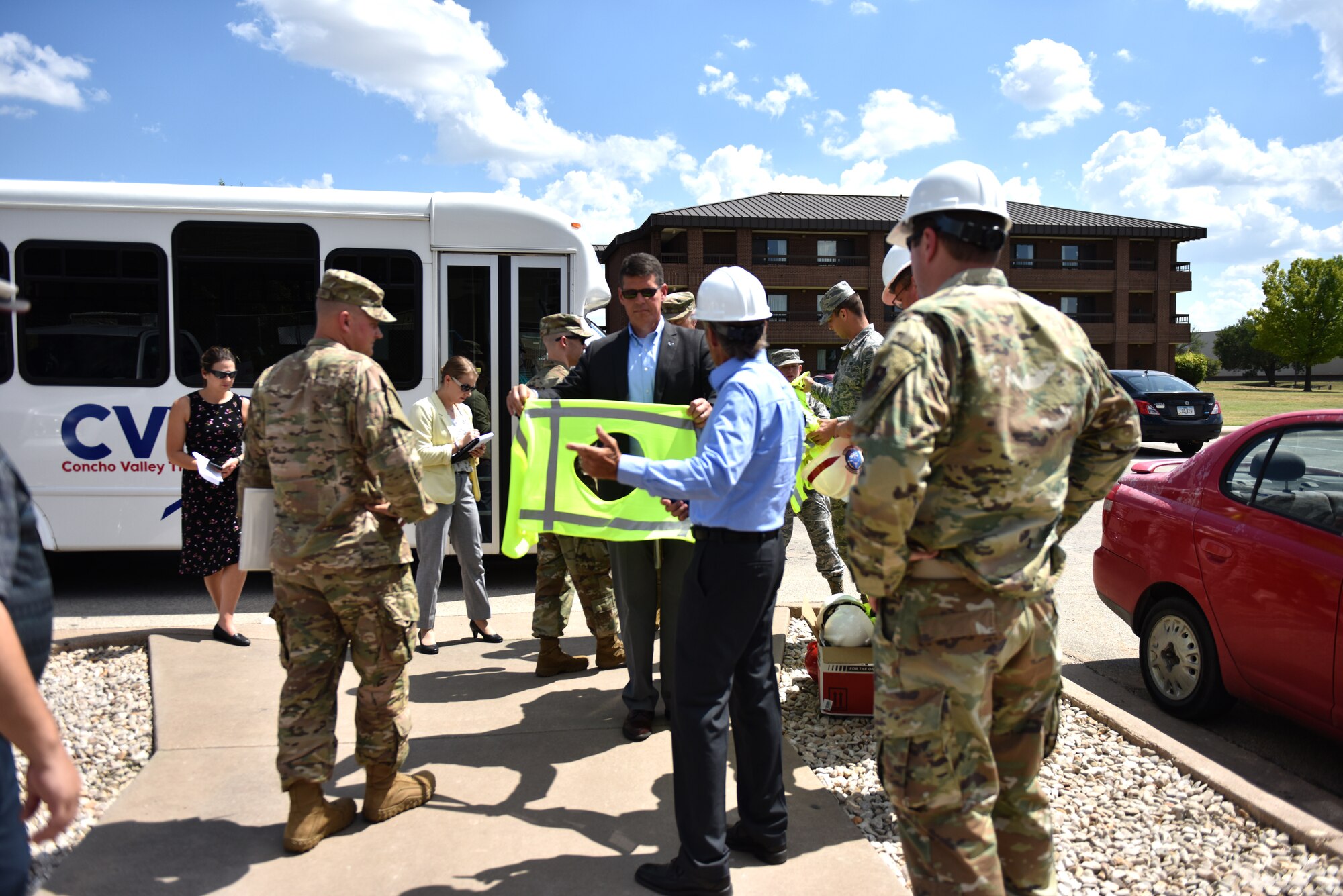 The Honorable John W. Henderson, Assistant Secretary of the Air Force for Installations, Environment and Energy, tours a construction project during his visit to Goodfellow Air Force Base, Texas, July 11, 2019. This construction project is to expand the Cressman Dining Facility to better serve military members. (U.S. Air Force photo by Senior Airman Seraiah Wolf/Released)