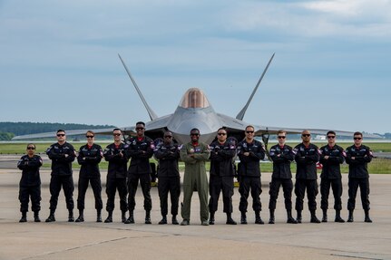 The 2019 F-22 Raptor Demonstration Team poses for their official team photo at Joint Base Langley-Eustis, Virginia, May 31, 2019.