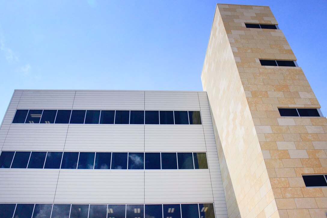 An exterior view of the Secure Administrative/Operations Facility (SAOF) on Fort Belvoir, Va. The U.S. Army Corps of Engineers, Baltimore District, is putting the finishing touches on a state-of-the-art 381,000-square-foot SAOF that will provide the U.S. Army Intelligence and Security Command a consolidated administrative facility to well-equip them for future operations.