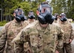 U.S. Army National Guard Soldiers with Headquarters and Headquarters Company, 178th Engineer Battalion, 59th Troop Command, South Carolina National Guard, utilize their protective mask at the gas chamber while conducting mission essential tasks during annual training at Fort Stewart, Georgia, June 8, 2019.
