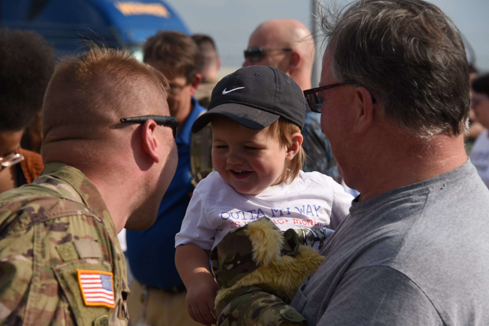 Pennsylvania National Guardsmen with the 28th Military Police Company are greeted by loved ones near Pittsburgh July 10, 2019 after a deployment to the middle east.