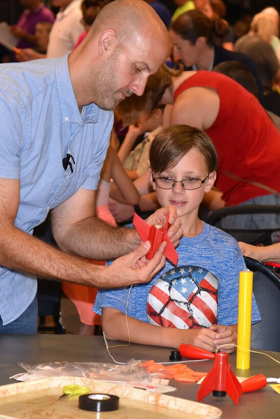 DAYTON, Ohio -- Young museum visitors had the chance to build and launch model rockets at the 50th Anniversary of the Apollo 11 Moon Landing Family Day event at the National Museum of the U.S. Air Force on July 20, 2019. (U.S. Air Force photo by Ken LaRock)