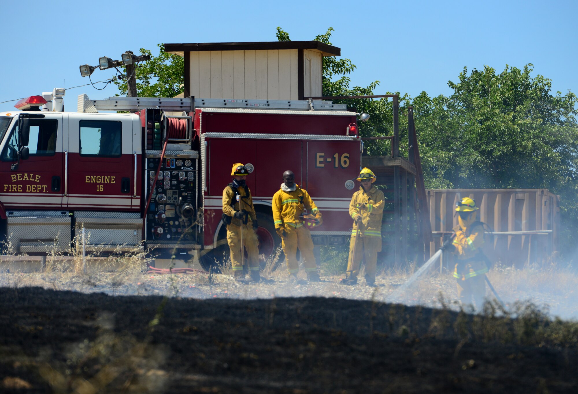 9th Civil Engineer Squadron fire department extinguish fire