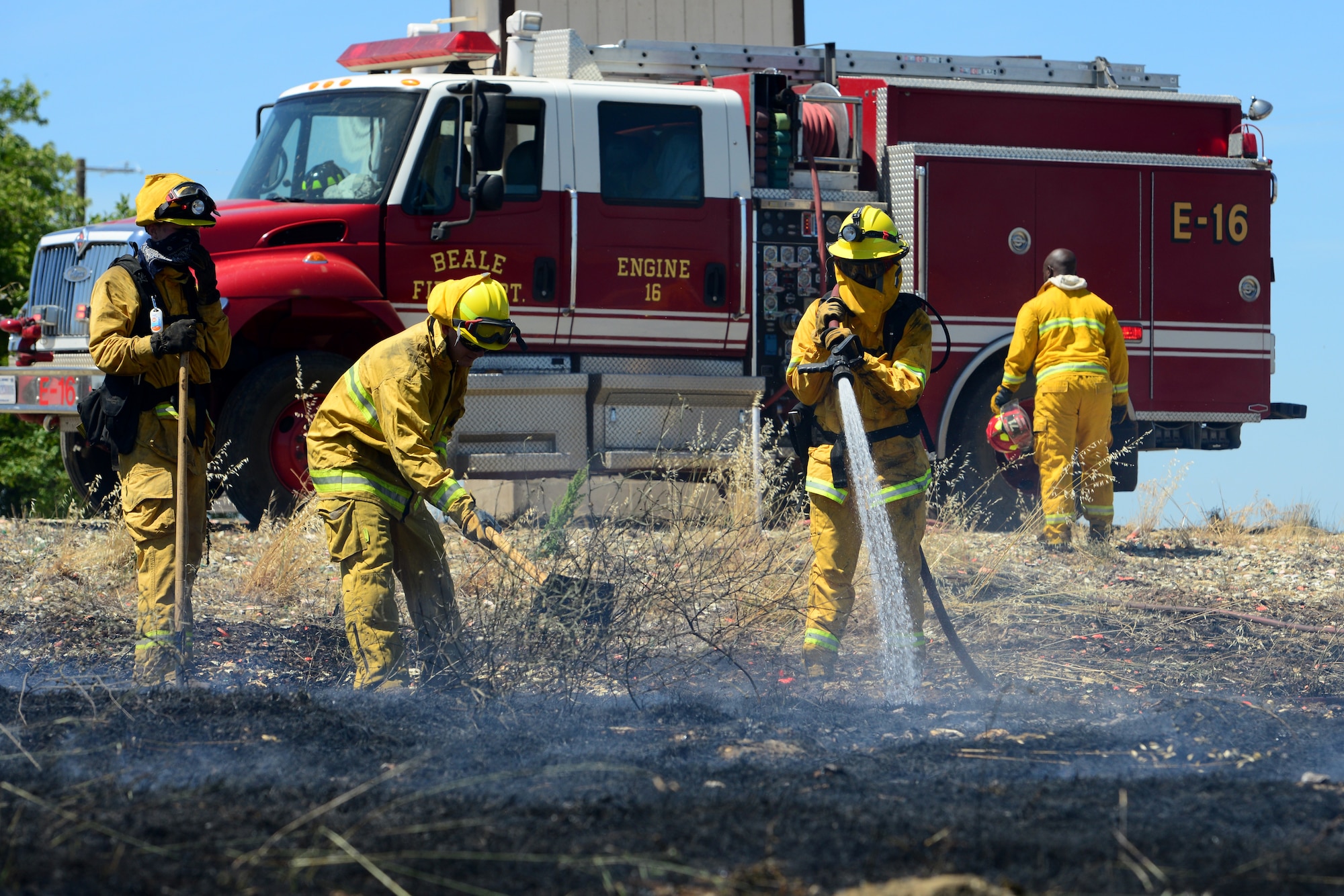 9th Civil Engineer Squadron fire department extinguish fire