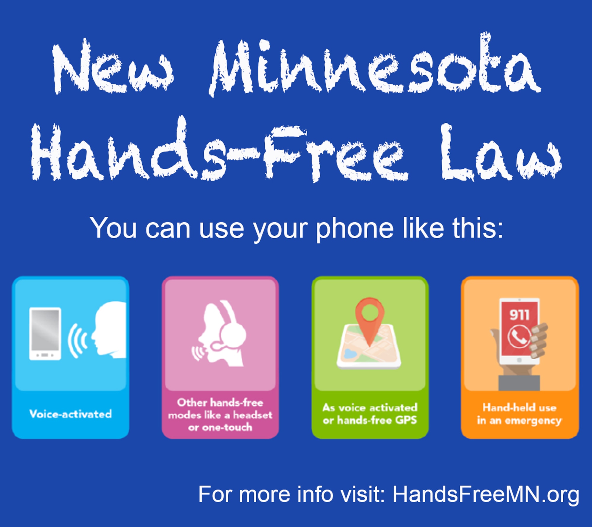New Minnesota law goes into effect Aug. 1, 2019. The law will require all Minnesota drivers to use cell phones hands-free. (Courtesy graphic)