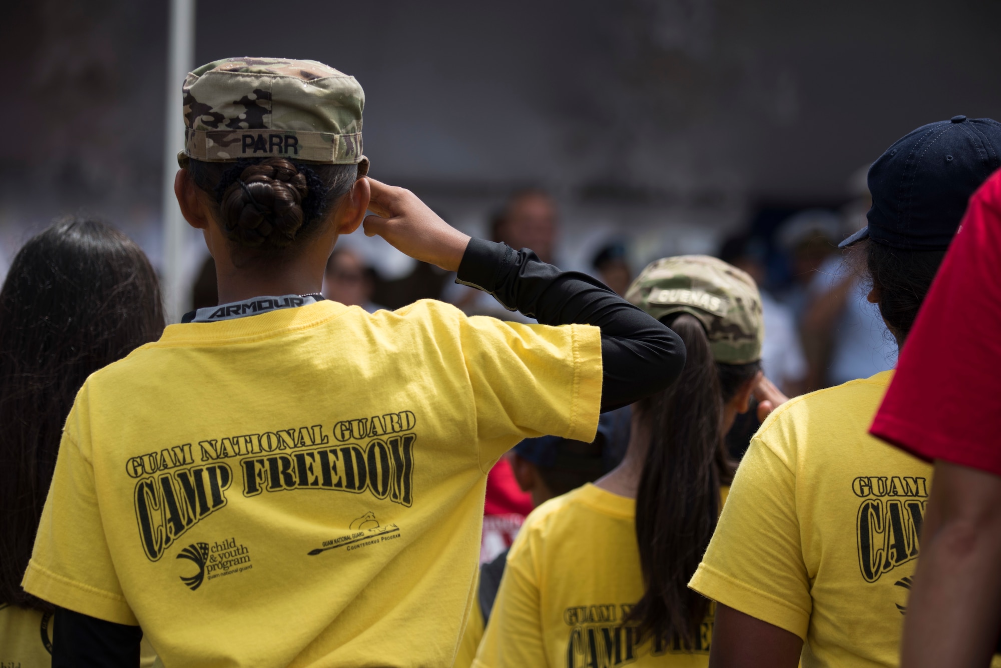 Children with the 15th Annual Camp Freedom flight from Fort Juan Muna in Harmon, march in the 75th Annual Guam Liberation Day Parade July 21, 2019 in Hagatna, Guam.