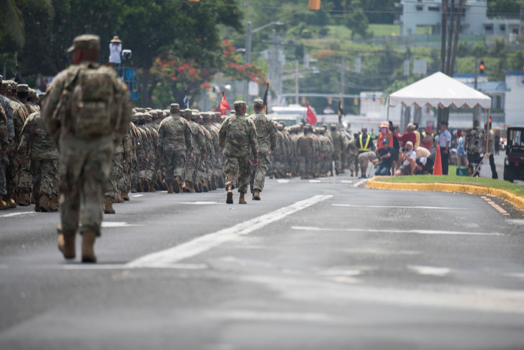 Members of multiple U.S. military branches participate in the 75th Annual Liberation Day parade July 21, 2019, in Hagatna, Guam.