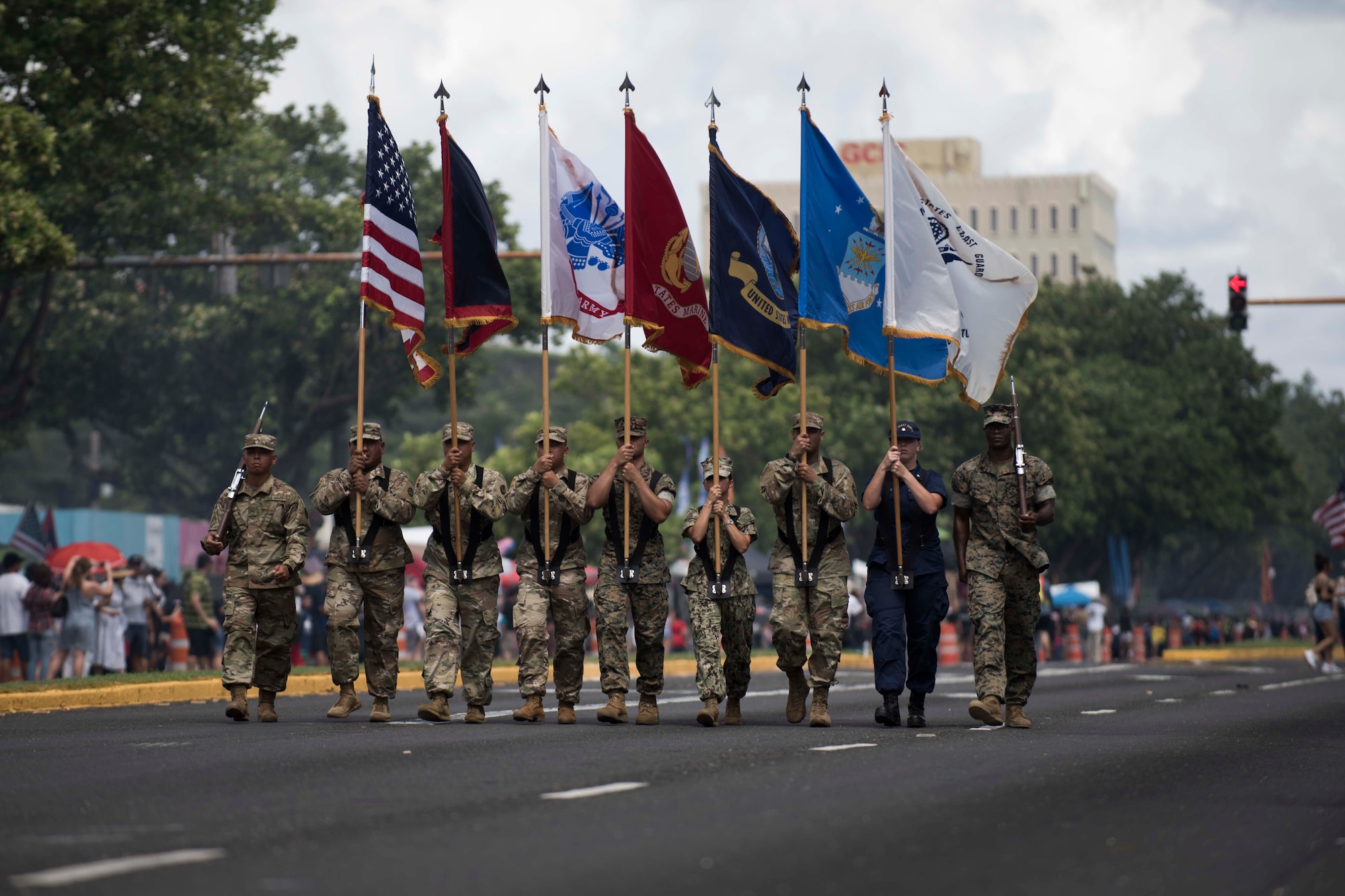 The joint honor guard participate in the 75th Annual Guam Liberation Day Parade July 21, 2019 in Hagatna, Guam.