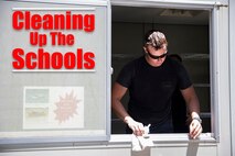 U.S. Marine Corps Cpl. Stephen Cirakey cleans a storage facility at AmerAsian School in Okinawa during a community relations event in Okinawa, Japan, July 15, 2019. Combat Logistics Battalion 4’s chaplain’s office set up this event to help the school with summer cleaning and other various chores. Cirkey, a native of Perth Amboy, New Jersey, is a motor vehicle operator with 3rd Platoon, Transportation Services Company, CLB-4, Combat Logistics Regiment 3. (U.S. Marine Corps photo by Cpl. Jamin M. Powell)