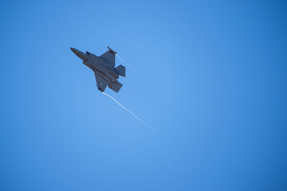 A U.S. Air Force F-35A Lighting II, assigned to the 421st Fighter Squadron, Hill Air Force Base, Utah, flies over Spangdahlem Air Base, Germany, July 23, 2019, during Operation Rapid Forge. The U.S. Air Force is engaged, postured and ready with credible force to assure, deter and defend in an increasingly complex security environment. (U.S. Air Force photo by Airman 1st Class Branden Rae)