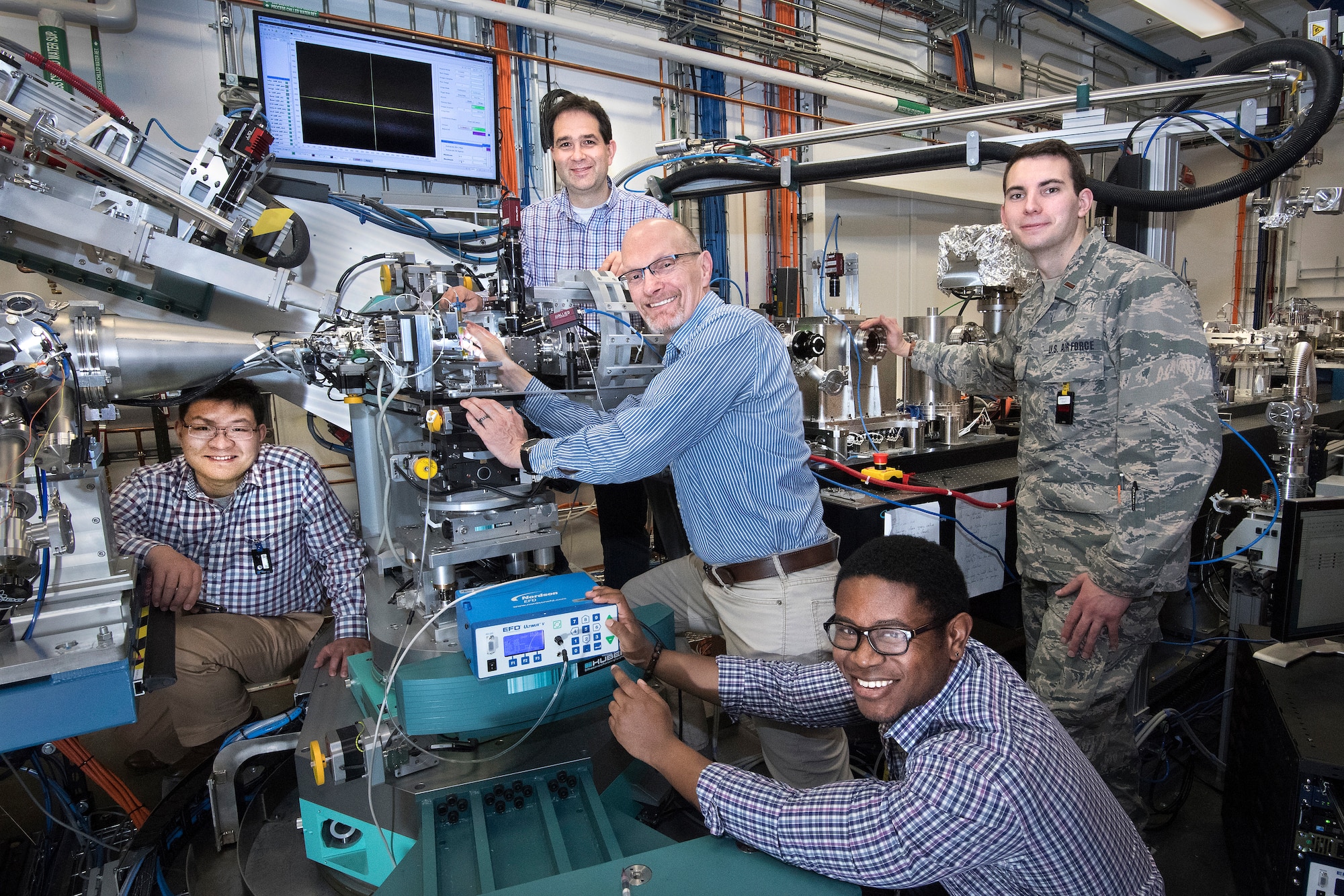 The Polymer Matrix Composites Materials and Processing research team used beamline instrumentation at Brookhaven National Laboratory to capture real-time imaging data of 3D-printed composite inks that could be used to produce aircraft structures in the future. (U.S. Air Force Photo/Hilmar Koerner)