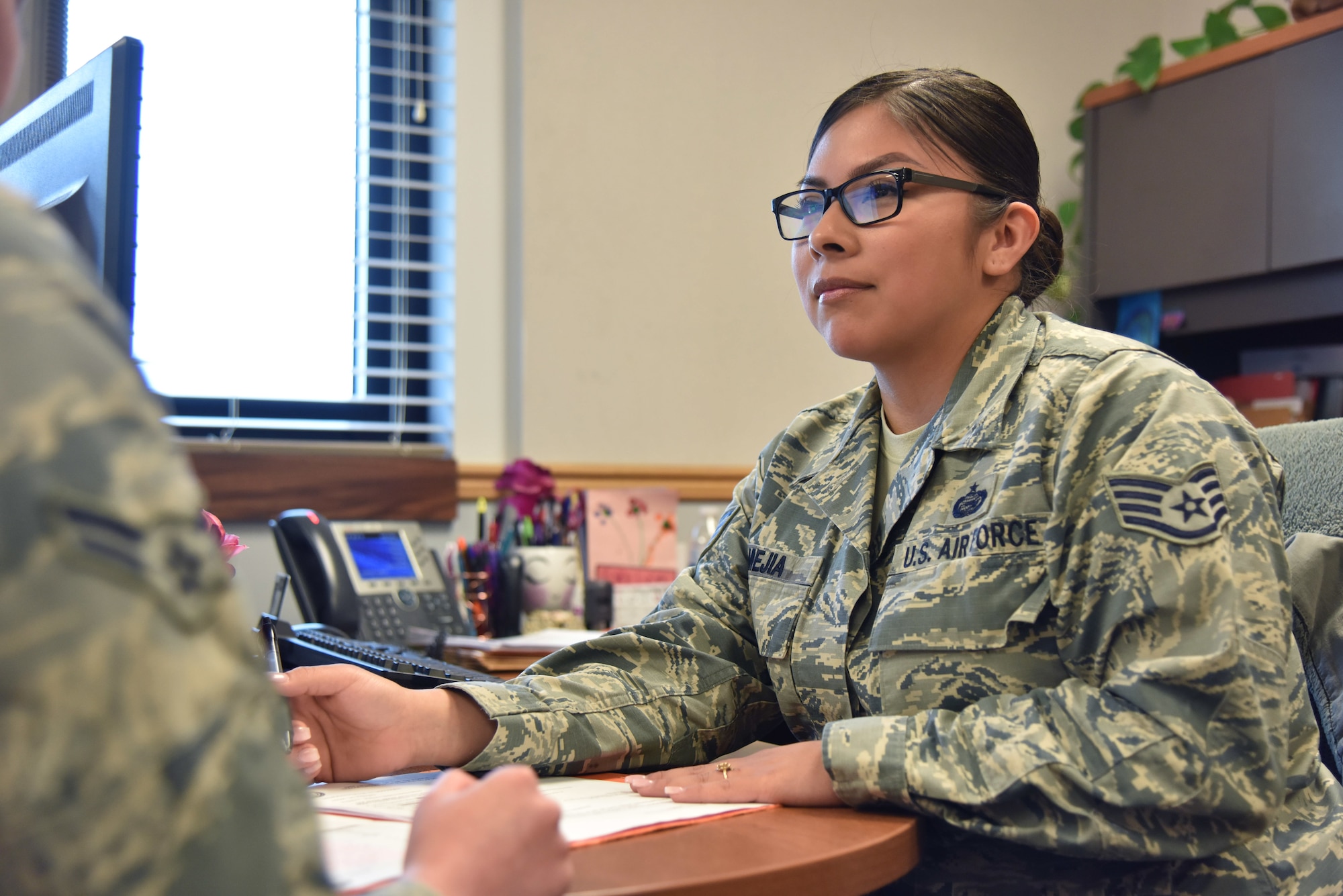Mejia’s section assists outbound Airmen with a smooth transition of household goods, prepare housing requirements and more.