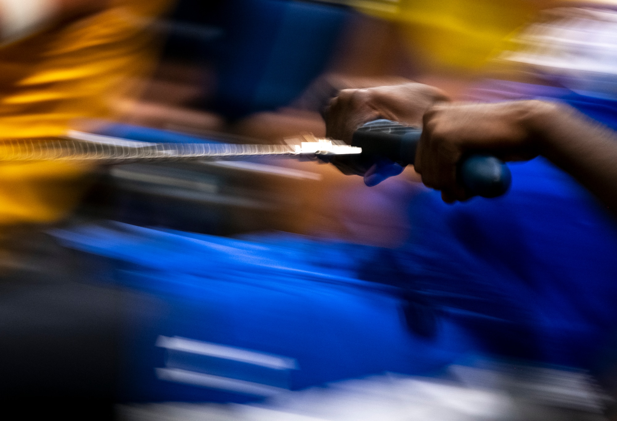U.S. Air Force Reserve Staff Sgt. Kevin Greene, Team Air Force, competes in indoor rowing at the 2019 DoD Warrior Games in Tampa, Florida, June 25, 2019. The Warrior Games were established in 2010 as a way to enhance the recovery and rehabilitation of wounded, ill and injured service members and expose them to adaptive sports. Approximately 300 athletes are participating in 13 adaptive sport competitions June 21-30. The athletes represent the United States Army, Marine Corps, Navy, Air Force and Special Operations Command. Athletes from the United Kingdom, Australia, Canada, the Netherlands and Denmark will also compete. (DoD photo by U.S. Air Force Staff Sgt. Marianique Santos)
