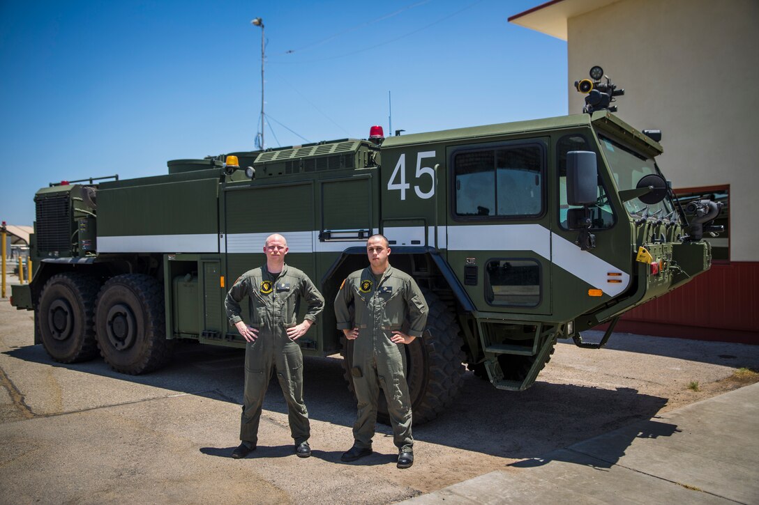 U.S. Marines assigned to Aircraft Rescue and Fire Fighting (ARFF) board the American Airlines aircraft that made an emergency landing at Marine Corps Air Station (MCAS) Yuma, Ariz., July 15, 2019. The aircraft’s pilot made contact with MCAS Yuma’s Air Traffic Control tower requesting to make an emergency landing due to smoke in the cabin of the aircraft. (U.S. Marine Corps photo by Sgt. Isaac D. Martinez)