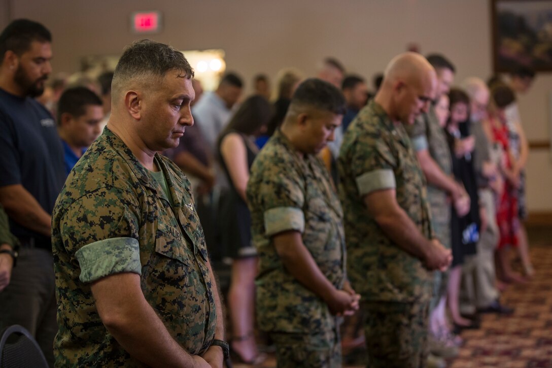 U.S. Marine Corps Gunnery Sgt. Jeremiah W. Francis retires after 20 years of service at the Sonoran Pubelo on Marine Corps Air Station Yuma, Ariz., July 12, 2019. Francis served as the Quality Assurance Chief, Airframes Chief, Squadron Gunnery Sergeant, and Flight Equipment Chief and was assigned to Marine Operational Test and Evaluation Squadron (VMX) One. (U.S. Marine Corps photo by Sgt. Isaac D. Martinez)