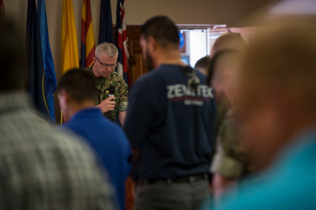 U.S. Marine Corps Gunnery Sgt. Jeremiah W. Francis retires after 20 years of service at the Sonoran Pubelo on Marine Corps Air Station Yuma, Ariz., July 12, 2019. Francis served as the Quality Assurance Chief, Airframes Chief, Squadron Gunnery Sergeant, and Flight Equipment Chief and was assigned to Marine Operational Test and Evaluation Squadron (VMX) One. (U.S. Marine Corps photo by Sgt. Isaac D. Martinez)