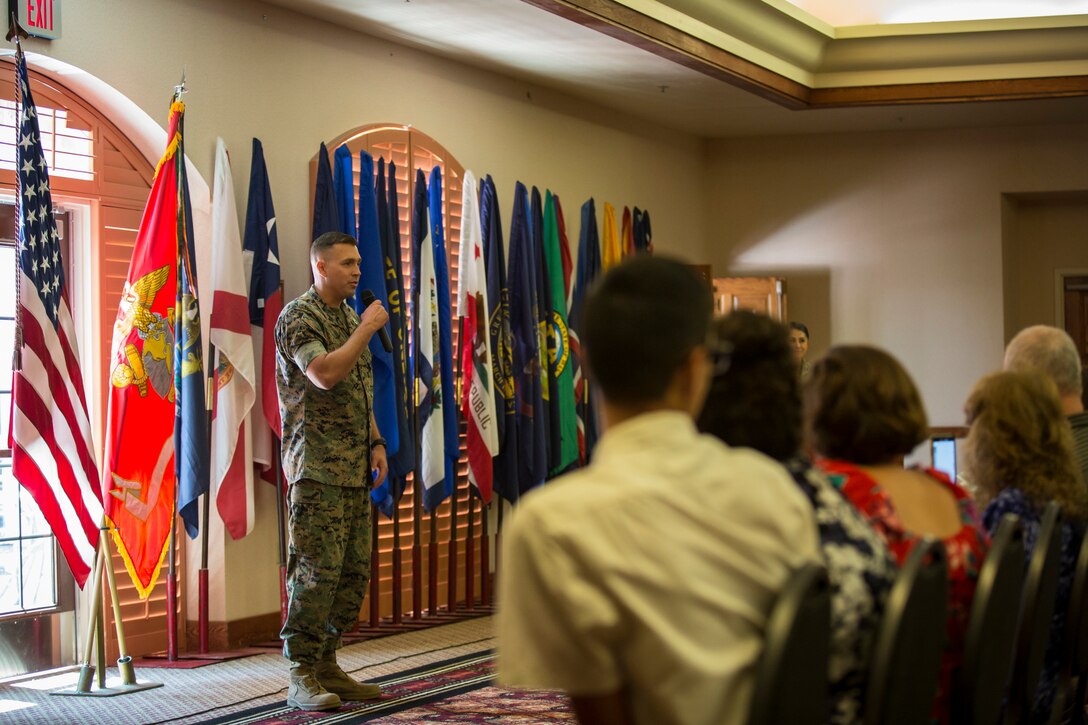 U.S. Marine Corps Gunnery Sgt. Jeremiah W. Francis retires after 20 years of service at the Sonoran Pubelo on Marine Corps Air Station Yuma, Ariz., July 12, 2019. Francis served as the Quality Assurance Chief, Airframes Chief, Squadron Gunnery Sergeant, and Flight Equipment Chief and was assigned to Marine Operational Test and Evaluation Squadron (VMX) One. (U.S. Marine Corps photo by Sgt. Isaac D. Martinez)