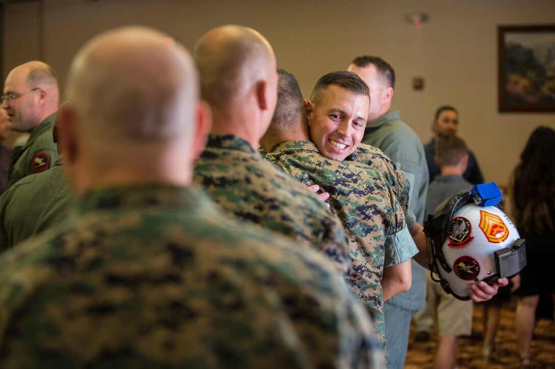 U.S. Marine Corps Gunnery Sgt. Jeremiah W. Francis retires after 20 years of service at the Sonoran Pubelo on Marine Corps Air Station Yuma, Ariz., July 12, 2019. Francis served as the Quality Assurance Chief, Airframes Chief, Squadron Gunnery Sergeant, and Flight Equipment Chief and was assigned to Marine Operational Test and Evaluation Squadron (VMX) One. (U.S. Marine Corps photo by Sgt. Isaac D. Martinez)