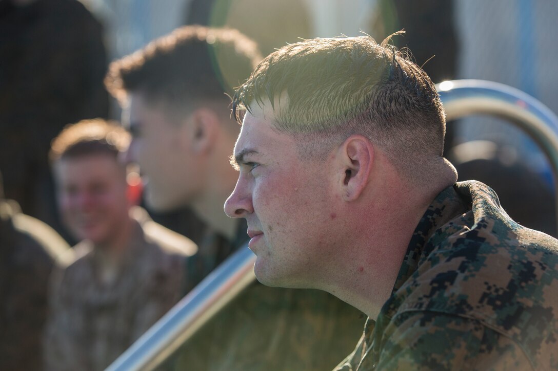 U.S. Marines stationed at Marine Corps Air Station (MCAS) Yuma conduct their swim qualification at the Oasis Pool on MCAS Yuma, Ariz., July 10, 2019. The swim qualification is designed to reduce fear, raise self-confidence, and develop Marines with the ability to survive in water. (U.S. Marine Corps photo by Cpl. Sabrina Candiaflores)