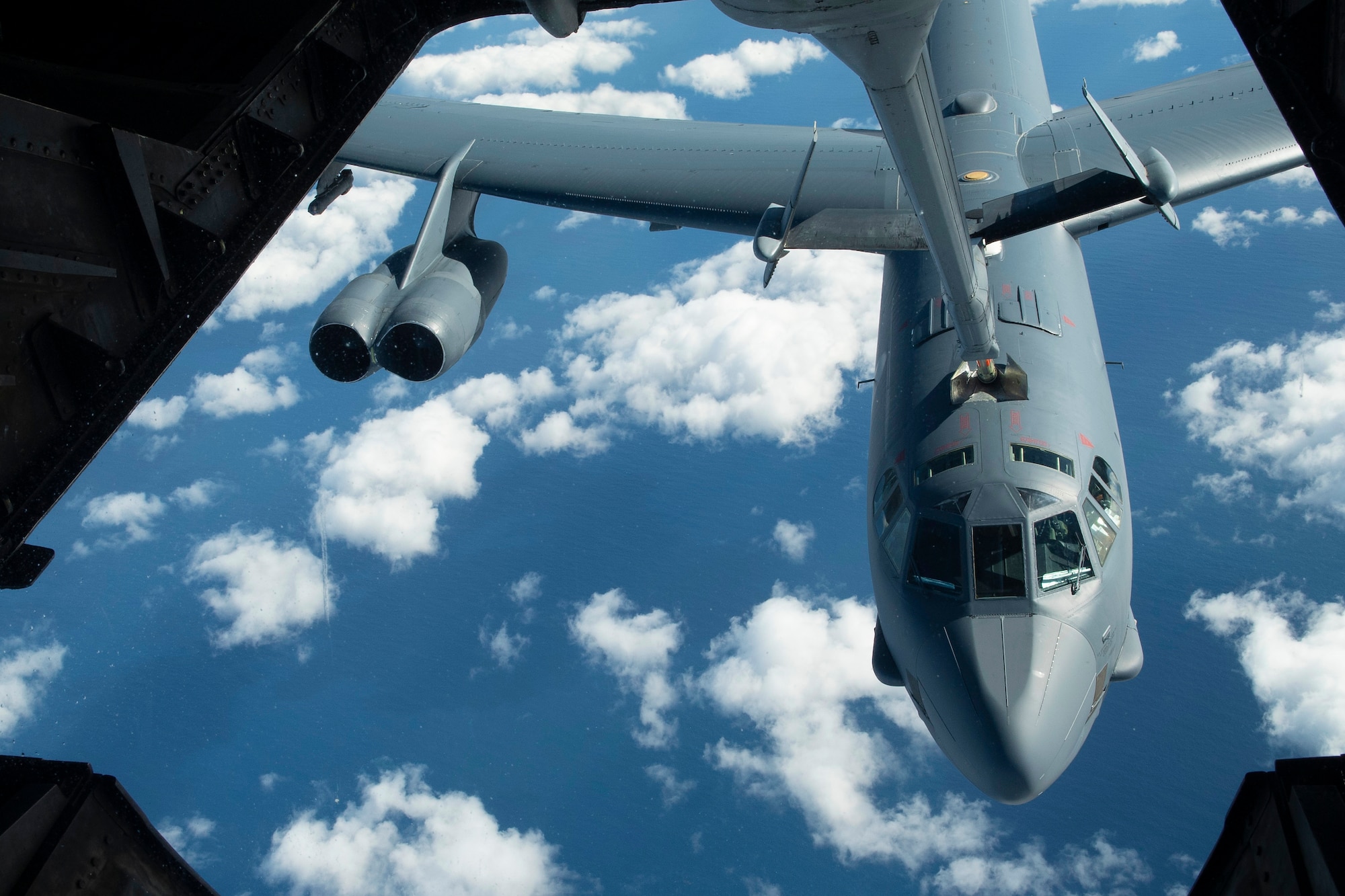 A U.S. Air Force B-52 Stratofortress is refueled by a USAF KC-10 Extender July 14, over the Pacific Ocean near the coast of Brisbane, Australia, in support of Exercise Talisman Sabre 19. The Stratofortress and Extender were some of several aircraft used during TS19,  alongside other USAF and RAAF airborne warning and control system aircraft, refuelers, tankers and bombers.(U.S. Air Force photo by Senior Airman Elora J. Martinez)