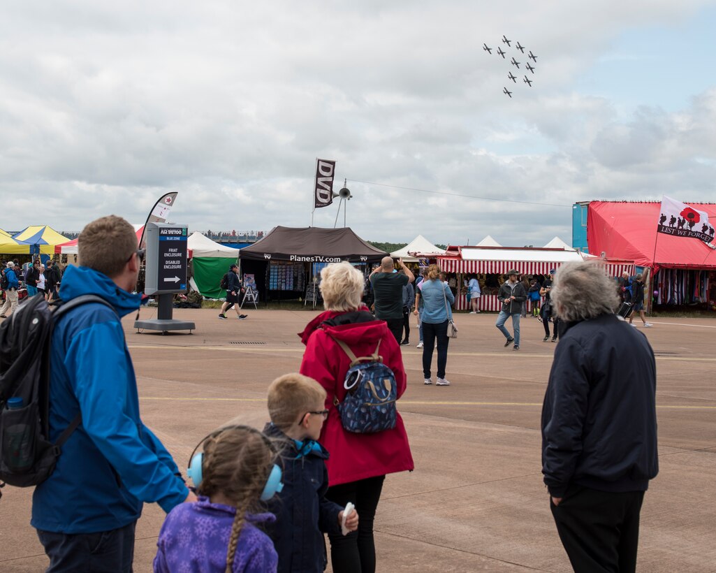 Thousands of attendees view the NATO flypast during the 2019 Royal International Air Tattoo at RAF Fairford, England, July 20, 2019. This year’s RIAT commemorated the 70th Anniversary of NATO and highlighted the United State’s enduring commitment to its European allies. (U.S. Air Force photo by Airman 1st Class Jennifer Zima)