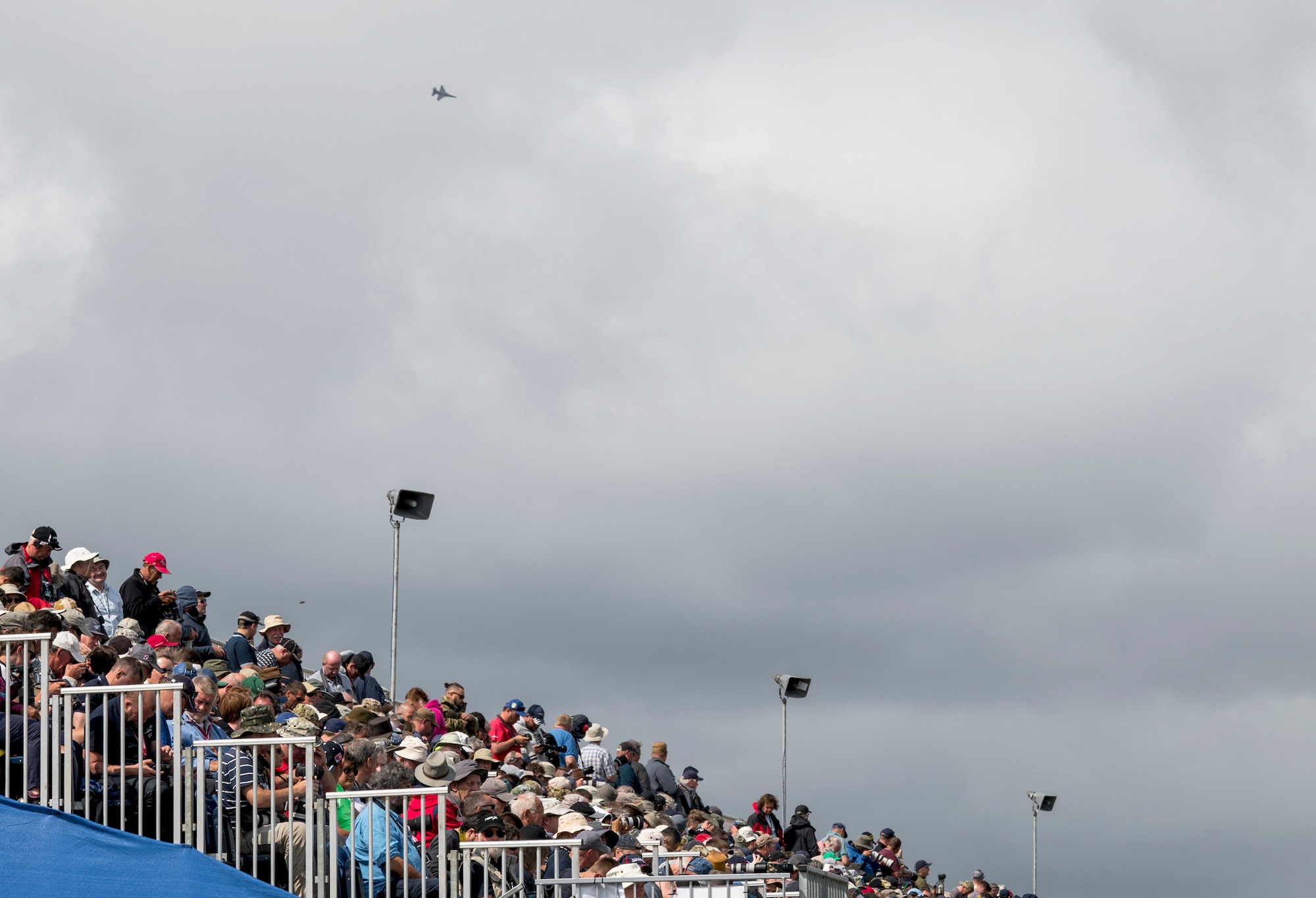 Thousands of attendees watch the aerial demonstrations during the 2019 Royal International Air Tattoo at RAF Fairford, England, July 20, 2019. This year’s RIAT commemorated the 70th Anniversary of NATO and highlighted the United State’s enduring commitment to its European allies. (U.S. Air Force photo by Airman 1st Class Jennifer Zima)