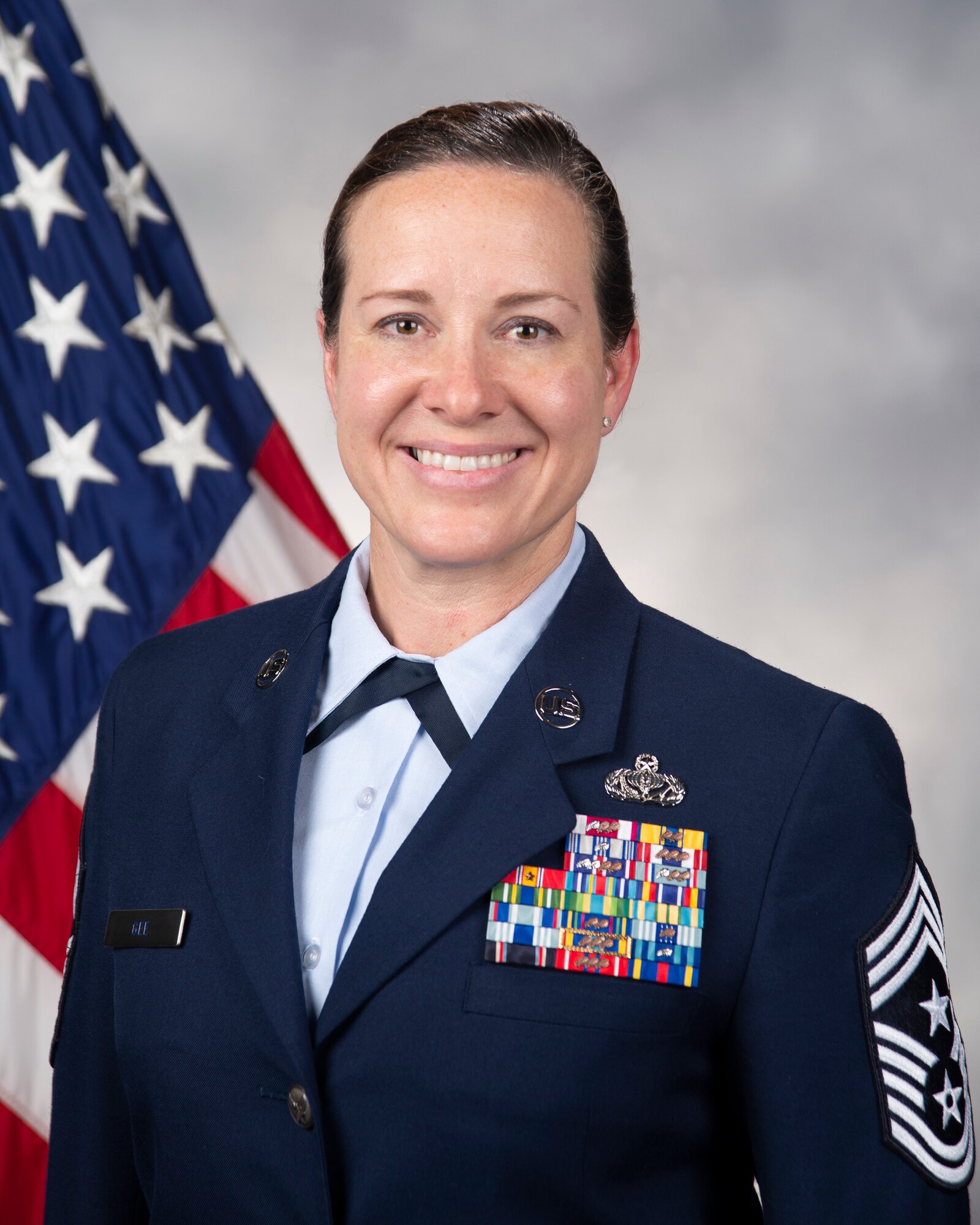 Official photo of Chief Master Sgt. Shae D. Gee