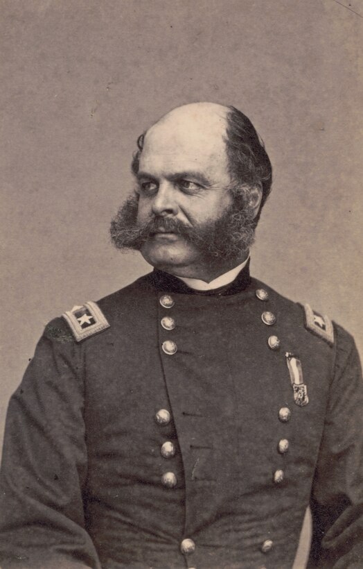 Major General Ambrose Burnside, 1st Rhode Island Infantry Regiment and General Staff U.S. Volunteers Infantry Regiment, in uniform, 1863 (Library of Congress/Mathew Brady)
