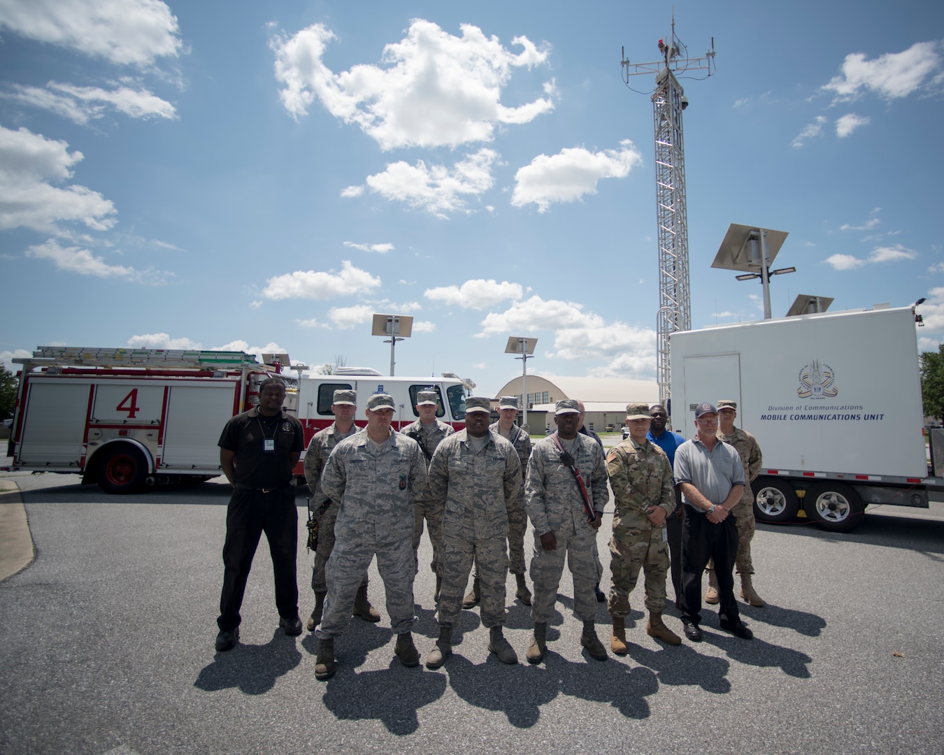 Members from the 166th Communications Flight and Delaware Department of Homeland Security’s Division of Communications a participated in a Site on Wheels deployment exercise, July 24, 2019 at New Castle Air National Guard Base, Del. The Site on Wheels deployment is a collaborative effort between the 166th CF and the DoC to give situational awareness of the civilian assets available for strategic and rapid expansion of radio frequency communications in the event of a domestic emergency or disaster. (U.S. Air National Guard Photo by Staff Sgt. Katherine Miller)