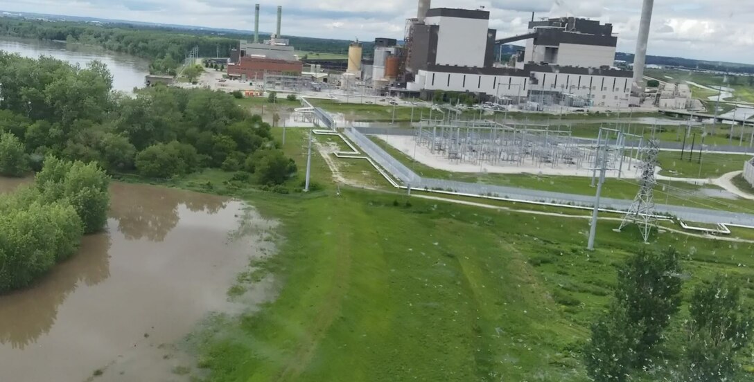 Missouri River and Mosquito Creek high water on May 29, 2019. Photo captured looking North, just south of the Mid-American Power Plant.