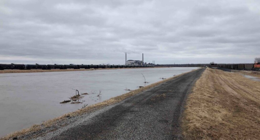 High water in Mosquito Creek on Mar. 14, 2019.  Photo taken east of Lake Manawa looking south towards the Missouri River.