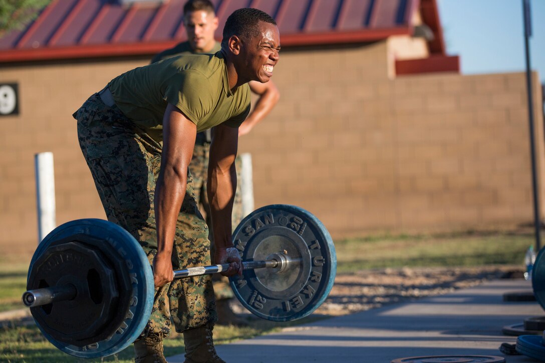 U.S. Marines stationed at Marine Corps Air Station (MCAS) Yuma participate in the MCAS Yuma High Intensity Tactical Training (HITT) Competition at the MCAS Yuma Memorial Sports Complex,  June 27, 2019. The HITT Competition deteremined who would represent MCAS Yuma at the HITT Championships in Quantico, Virgina. (U.S. Marine Corps photo by Cpl. Sabrina Candiaflores)