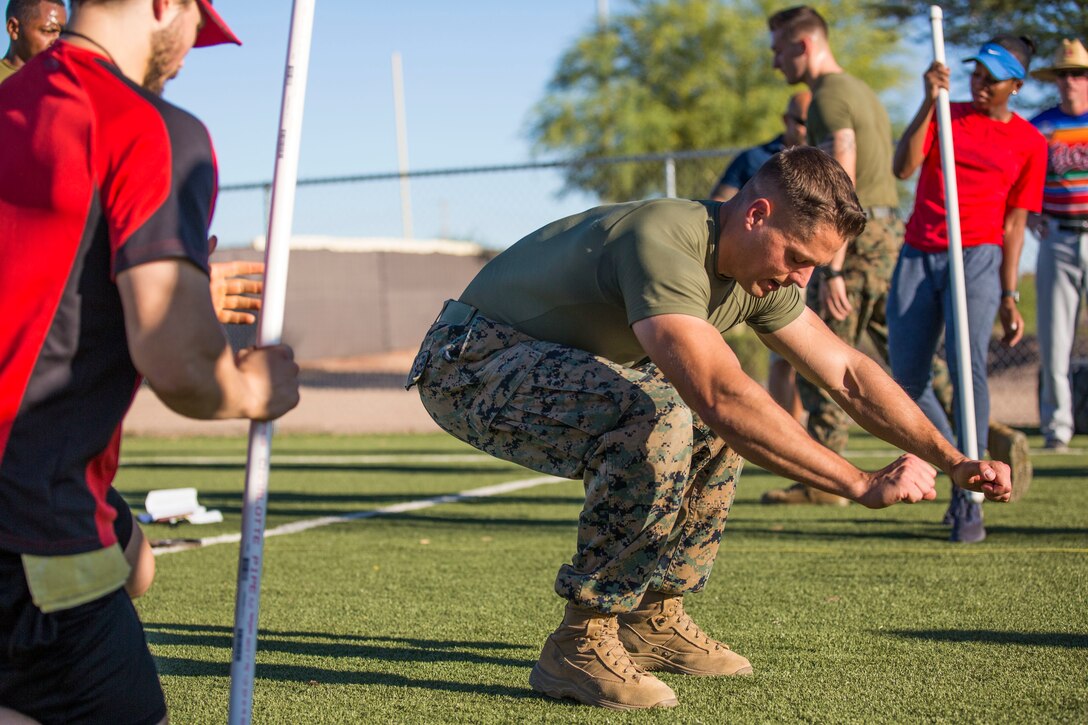 U.S. Marines stationed at Marine Corps Air Station (MCAS) Yuma participate in the MCAS Yuma High Intensity Tactical Training (HITT) Competition at the MCAS Yuma Memorial Sports Complex,  June 27, 2019. The HITT Competition deteremined who would represent MCAS Yuma at the HITT Championships in Quantico, Virgina. (U.S. Marine Corps photo by Cpl. Sabrina Candiaflores)