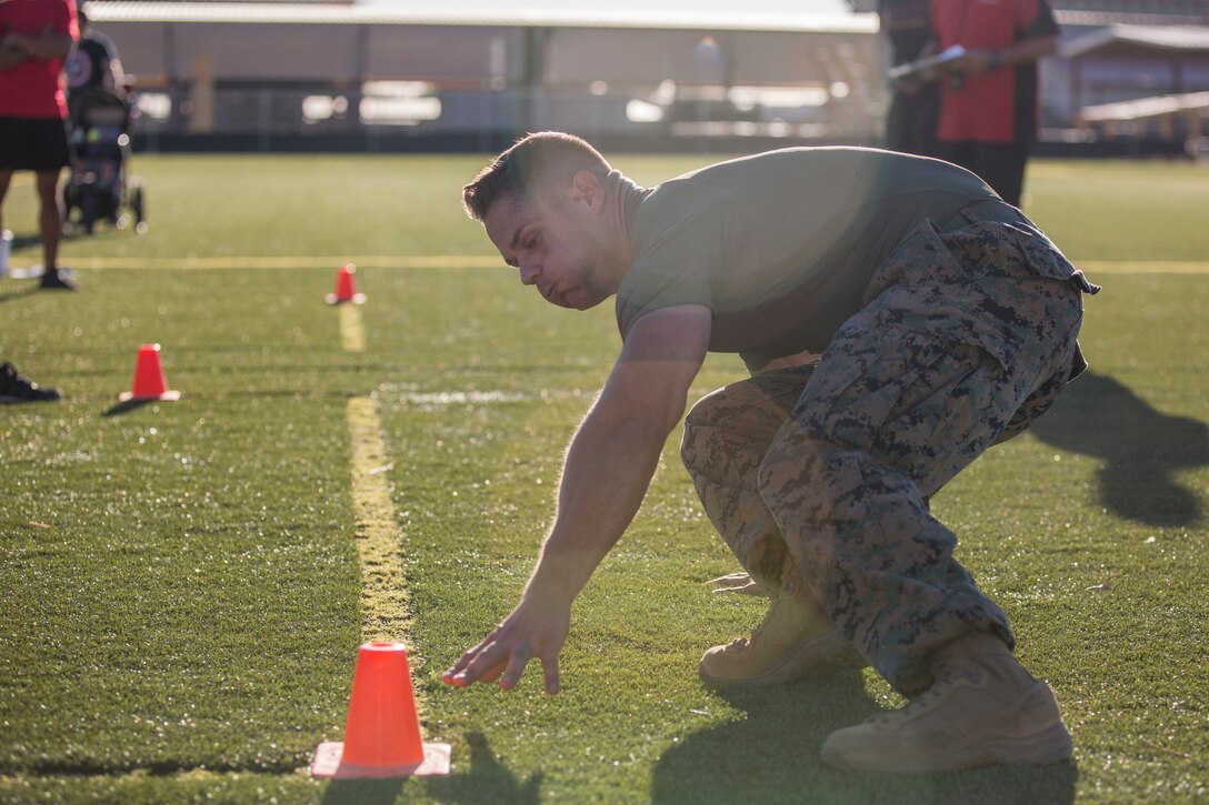 U.S. Marines stationed at Marine Corps Air Station (MCAS) Yuma participate in the MCAS Yuma High Intensity Tactical Training (HITT) Competition at the MCAS Yuma Memorial Sports Complex,  June 27, 2019. The HITT Competition deteremined who would represent MCAS Yuma at the HITT Championships in Quantico, Virgina. (U.S. Marine Corps photo by Cpl. Sabrina Candiaflores)