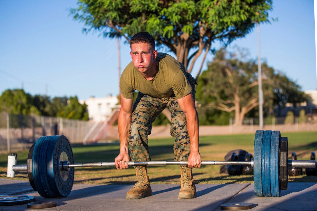 U.S. Marines stationed at Marine Corps Air Station (MCAS) Yuma participate in the MCAS Yuma High Intensity Tactical Training (HITT) Competition at the MCAS Yuma Memorial Sports Complex,  June 27, 2019. The HITT Competition deteremined who would represent MCAS Yuma at the HITT Championships in Quantico, Virgina. (U.S. Marine Corps photo by Cpl. Sabrina Candiaflores)