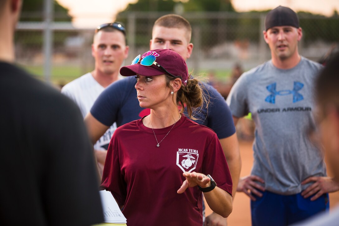 U.S. Marines, Sailors, and DoD employees participate in the Intramural Summer-Season Softball Home-Run Derby on Marine Corps Air Station Yuma, Ariz., July 1, 2019. The derby was hosted by Marine Corps Community Services (MCCS) as a friendly competition between the intramural softball teams to kick off their playoff season. (U.S. Marine Corps photo by Sgt. Isaac D. Martinez)