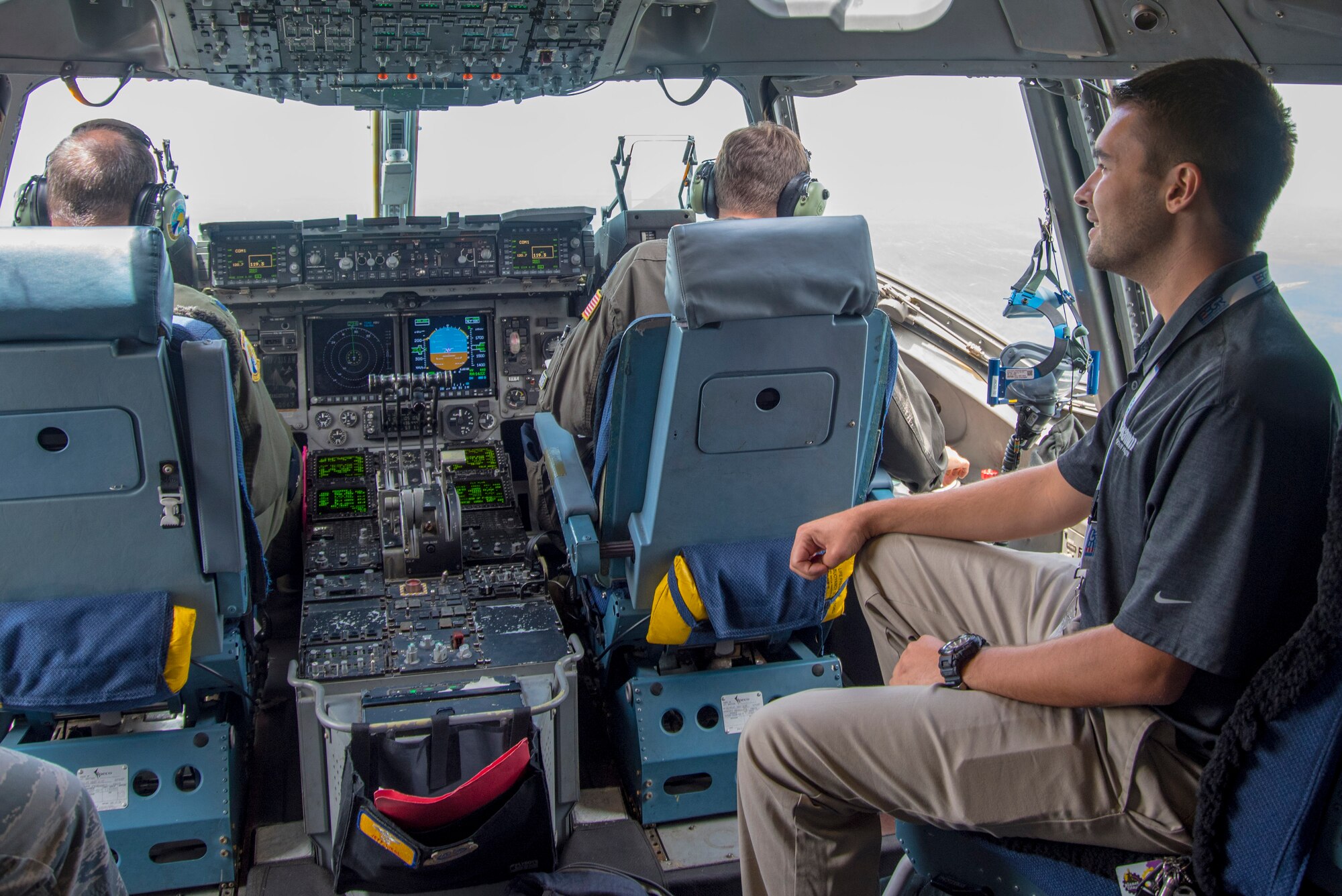 The 315th Airlift Wing takes to the Carolina sky for an Employer Airlift mission July 24, 2019, at Joint Base Charleston. 
At 1,000 feet altitude, 40 Employer Support of the Guard and Reserve employers of S.C. are faceted and secured along the seats of a C-17 Globemaster III as the rear ramp began to open up to reveal the Charleston shores below. The view of Fort Sumter, Folly Beach and the Charleston Peninsula mid-flight displayed the aviation acrobatics and skills that our Guardsmen and Reserve Airmen maintain throughout their monthly duties in South Carolina.
	With this firsthand understanding, the SC ESGR employers experienced superior air power. “It’s important for us to have the support of our employers to do what we do,” said Col. Lamar Thigpen, 315 AW vice commander.