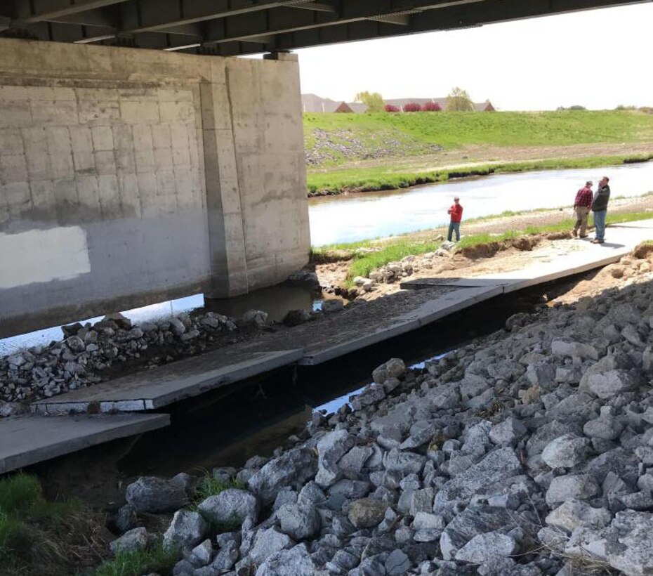 Large scour hole underneath the East Benjamin Avenue Bridge in Norfolk, Neb. Photo taken May 10, 2019.