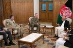 Marine Corps Gen. Joe Dunford, chairman of the Joint Chiefs of Staff, and United Kingdom Army Gen. Sir Nicholas Carter, UK chief of defense staff, meet with Afghan President Ashraf Ghani at the Presidential Palace in Kabul, Afghanistan, July 25, 2019.