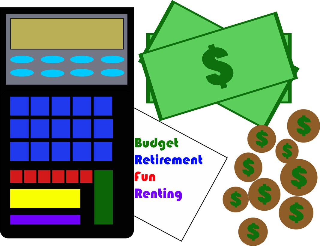 A graphic displays images about budgeting at Ellsworth Air Force Base, S.D., July 25, 2019. The Airman and Family Readiness Center offers multiple courses about budgeting, retirement and helping service members plan for the future. (U.S. Air Force graphic by Senior Airman Thomas Karol)