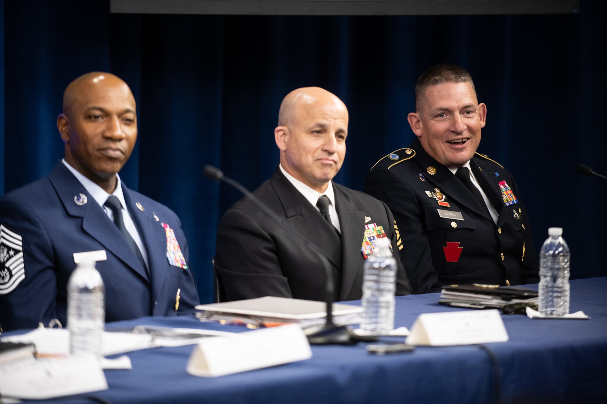 Army Command Sgt. Maj. Christopher S. Kepner, senior enlisted advisor to the National Guard Bureau, answers a question during a press briefing as part of the Defense Senior Enlisted Leader Council (DSELC) Symposium in Washington, D.C., July 24, 2019. The DSELC brings together Service Senior Enlisted Advisors, Combatant Command and select Sub-Unified Command Senior Enlisted Leaders to meet and address enlisted issues impacting the Joint Force.